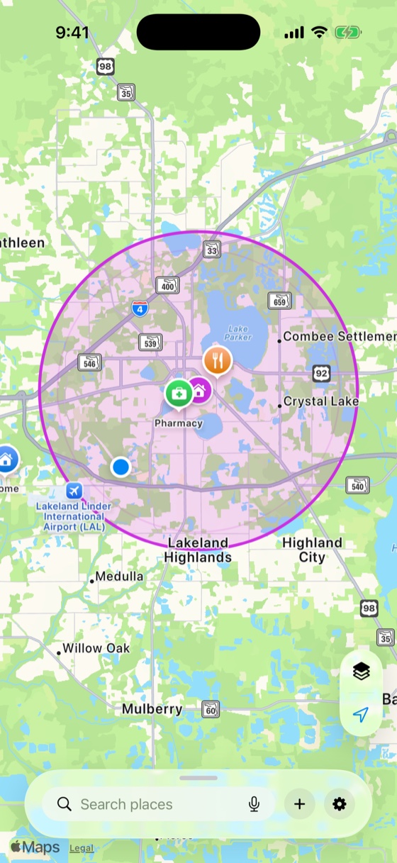 Elena's 5-mile circle around her mom's neighborhood