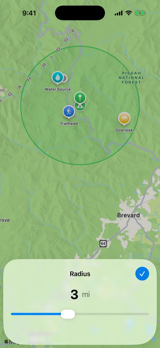 Setting a 3-mile radius with the radius picker